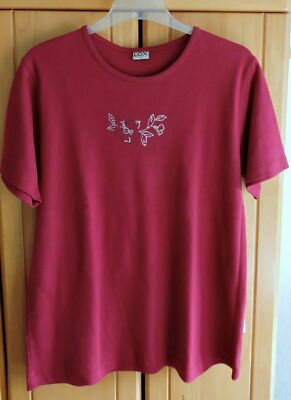 L.O.X. Damenshirt Kurzarm  weinrot mit Glitzer Gr. XL