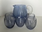Art Deco Czech Spun Threaded Lilac/Blue Glass Pitcher with Tumblers — photo 1