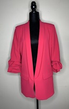 ZARA Pink Blazer Dress Jacket Rolled Up Sleeves Open Front W/ Pockets Womens M