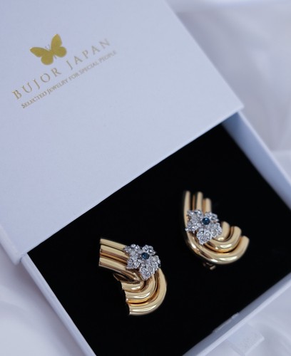 BALMAIN  Earrings PARIS GOLD TONE EARRINGS FLOWER RHINESTONES VINTAGE - Picture 1 of 10