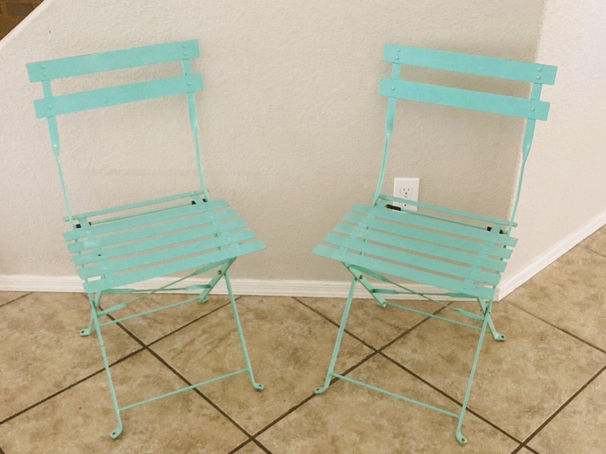 Vintage Blue Turquoise Teal French Bistro Chairs Cafe Leclerec