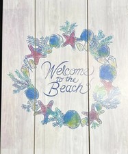 welcome to the beach wooden plaque sign wall decor coastal nautical Seashells