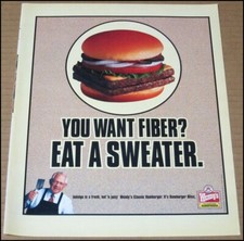 1999 Wendy's Print Ad Advertisement Dave Thomas Classic Hamburger Vintage