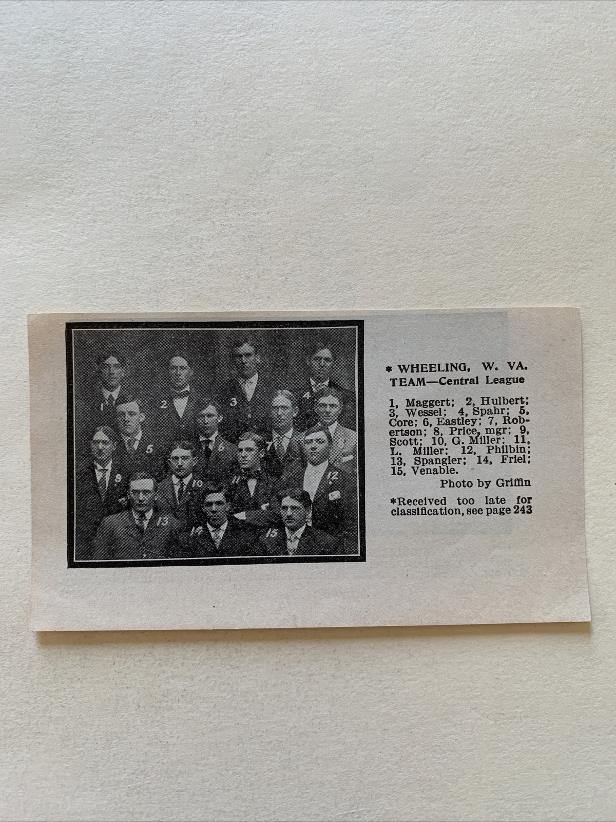 Wheeling Stogies West Virginia WV Harl Maggert 1907 Baseball Team