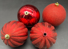 4 Red Plastic Christmas Balls 4"