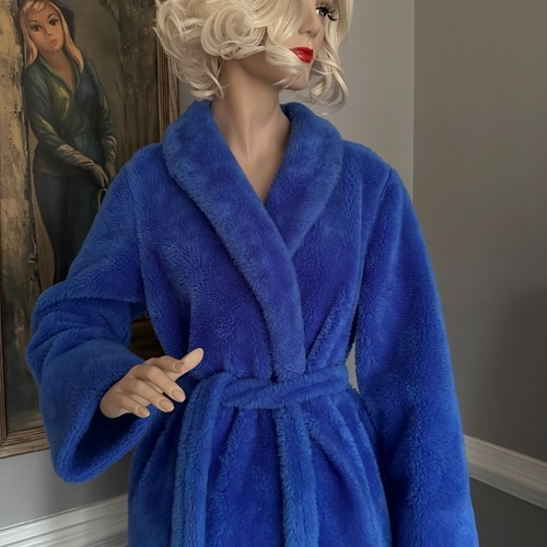 Yummy 1970s Vintage Cookie Monster Blue Plush Faux Fur Bath Robe S/M - Picture 3 of 4