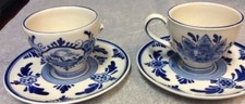 Pair of Hand Painted Blue Delft Tea Cup  Saucer Chipped Broken