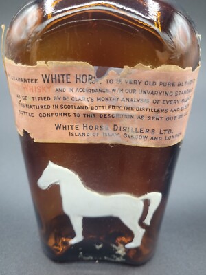 VINTAGE 30s WHITE HORSE SCOTCH WHISKEY BOTTLE ORIGINAL LABEL AND