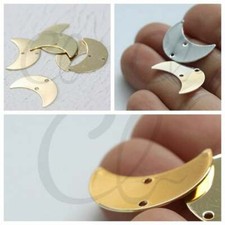 Solid Brass Moon Charm with 2 Holes - 15x22mm 4098C 