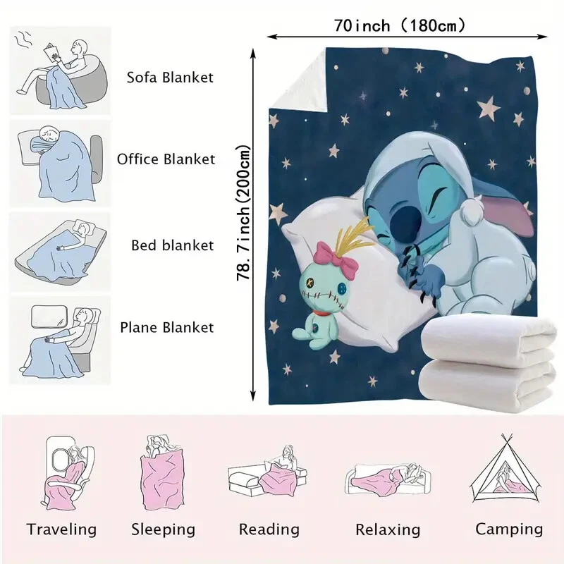 Disney Stitch Fleece Blanket, Stitch Comfortable Flannel Blanket Sherpa