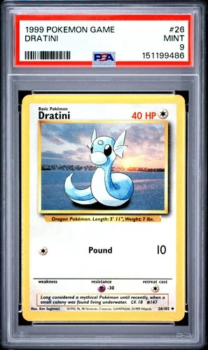 1999 POKEMON BASE SET UNLIMITED #26 DRATINI PSA 9