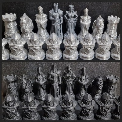 Mittelalter Ritter Schachfiguren Set - 32 Teile, Kunststofffiguren, detaillierte Ausführung
