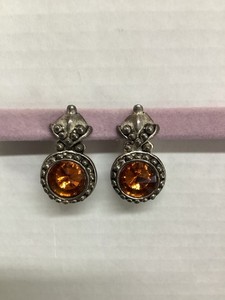 Earrings Vtg BohoAmber Faceted Stone In Antique Silver Setting With Textured Dot