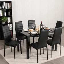 Dining Chairs Set of 6 Kitchen High Back Dining Room Chair with Metal Leg Black