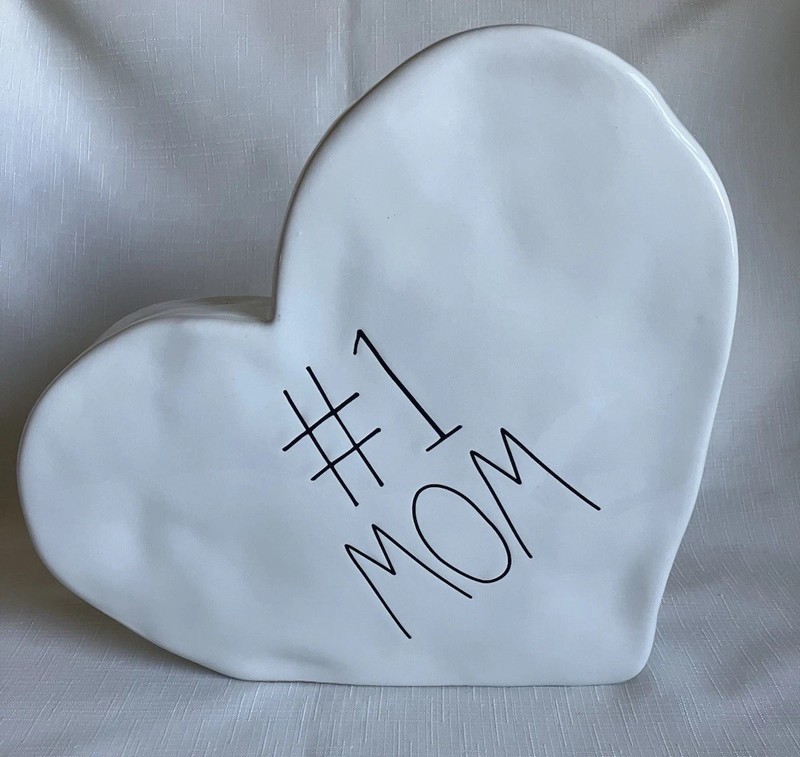 Rae Dunn Large Ceramic “# 1 Mom Heart” 3-D Standing Plaque