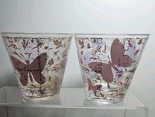 Vintage MCM Butterfly Old Fashioned Glasses Set Of 2 Purple & Gold Lilac 