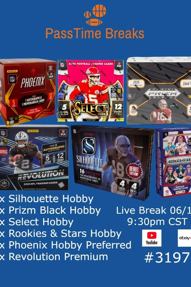 2025 SILHOUETTE PRIZM BLACK SELECT FOOTBALL - 6x Box Hobby Mix BREAK 3197