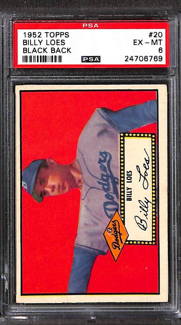 1952 Topps #20b BILLY LOES BLACK BACK PSA 6 EX-MT 24706769