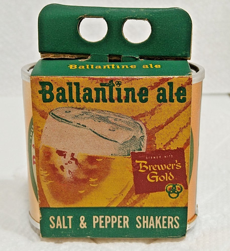 Ballantine Ale Beer Can shaped Salt & Pepper Shakers w/Orig Box