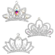 3 Pcs Mini Tiara Small Crown Hair Clip Rhinestone Pearl Tiara Clip Silver