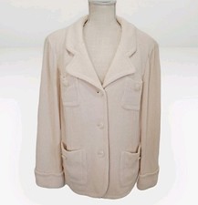 St. John Caviar Knit Blazer Button Up Long Sleeve Jacket Sweater Size 12 Cream