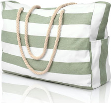 Large Waterproof Beach Tote Bag with Zipper Sandproof Pool Travel Shoulder Bag