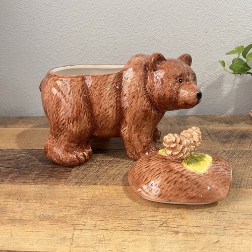 Cracker Barrel Terracotta Orso Marrone 11" pollici Grande Barattolo Biscotti Susan Winget - Foto 4 di 9