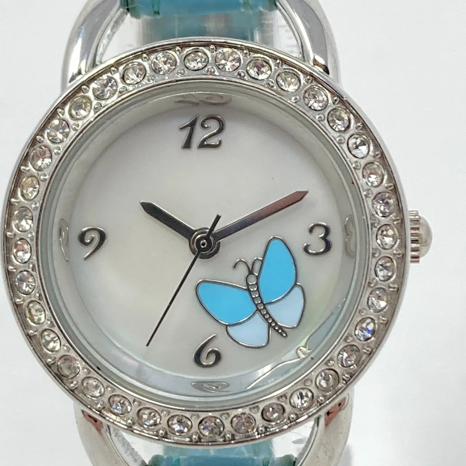 Reloj Butterfly Mujer 26mm Tono Plateado MOP Pave Cristal Brillante Batería Nueva 7.75" Foto 2 de 4