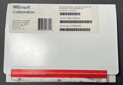 Microsoft Windows Server 2016 Essentials, SKU G3S-01045 - See Photos