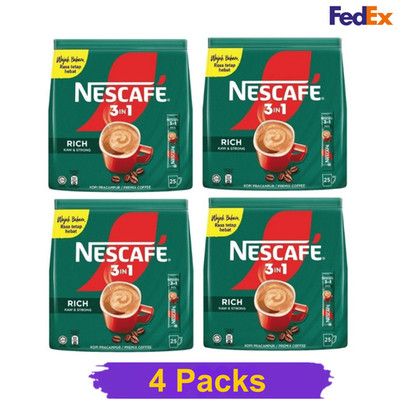 100 sticks (4 Pack) Nescafe 3 in 1 Rich Blend & Brew 25 Sticks Instant Coffee