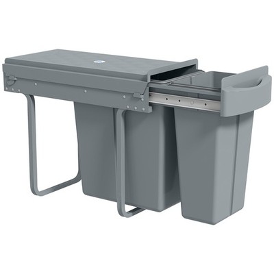 HOMCOM Küchenmülleimer unter der Spüle, 2 herausnehmbare Recyclingbehälter, grau