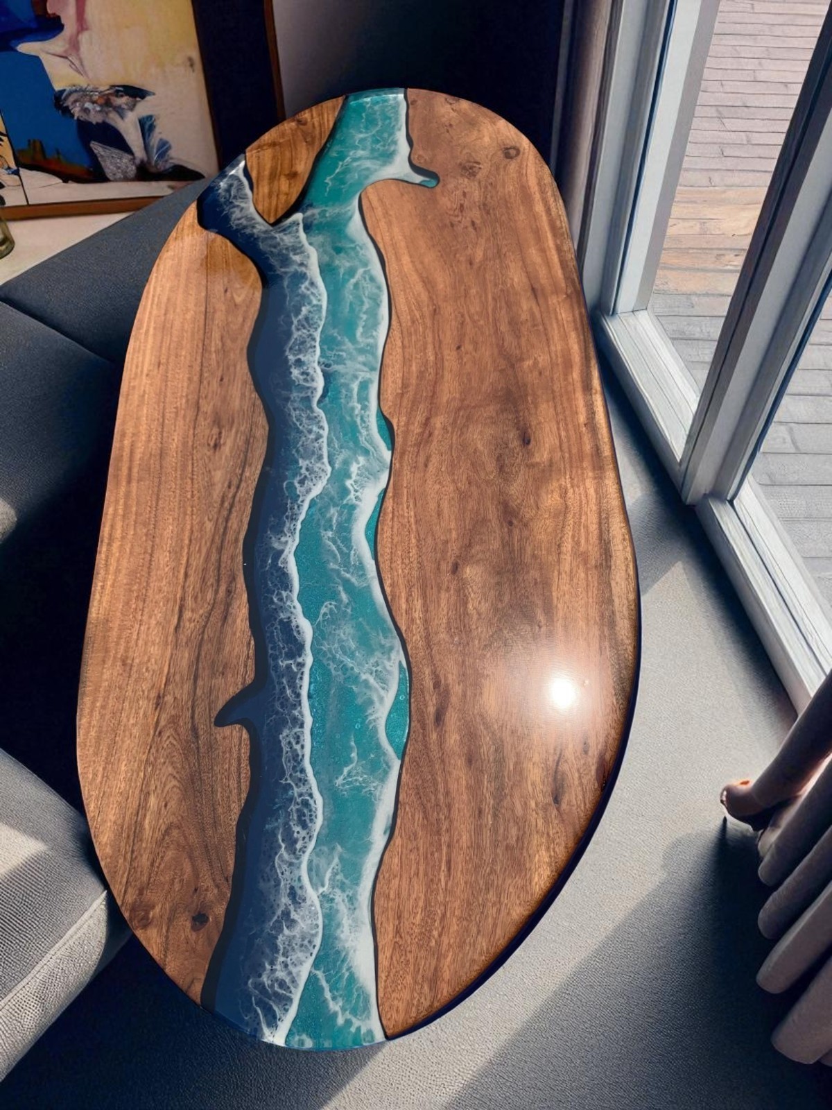 48x30 Inch Ocean Wave Epoxy Resin Wood Table Top for Kitchen Hallway or Living Room Furniture  -image