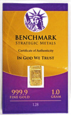 1 Gram .999 Fine Gold Bar by Benchmark---FREE SHIPPING---1 GRAM of GOLD BULLION 5443.11 per troy oz