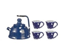 Miniature Dollhouse Fairy Garden Blue Splatterware Tea Set - Buy 3 Save 5