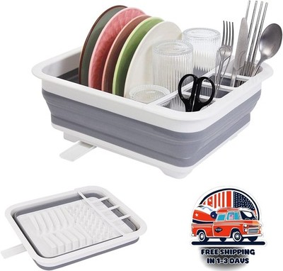 Escurridor de platos plegable con tapón de drenaje y boquilla giratoria NUEVO US