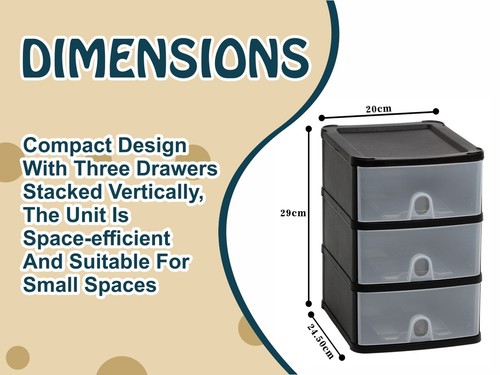4 x Uni Handy 3 Tier Plastic Drawers Storage Chest Tower Office Home School - Picture 11 of 16