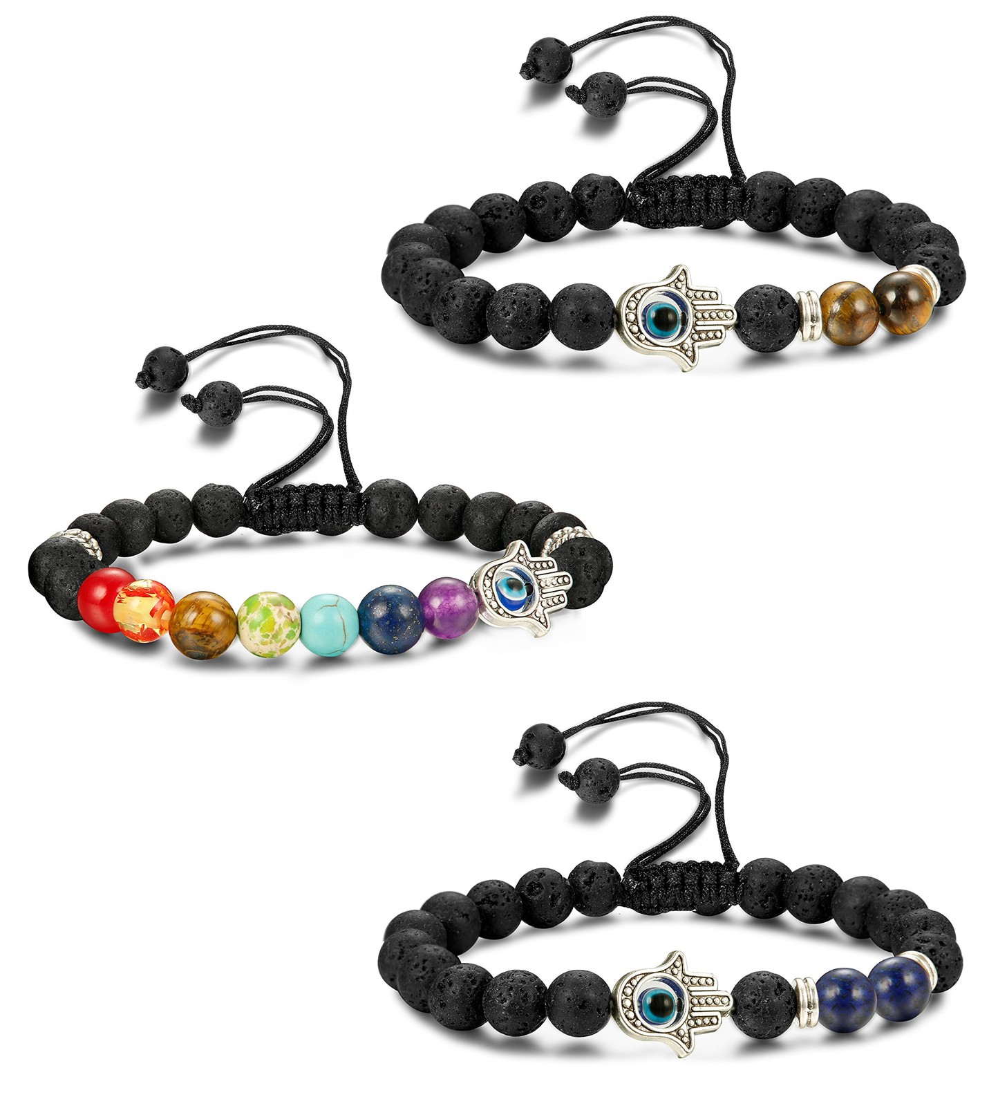 3pcs Evil Eye Lava Stone Bead Essential Oil Diffuser Bracelet for Men