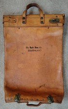 Antique Leather MAIL BAG, Brass hardware, Locking Strap, Halle Bros. Cleveland