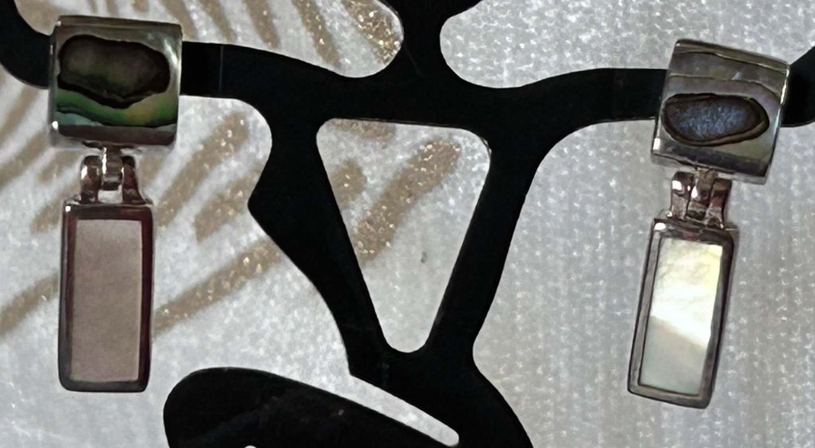 VTG Rectangle 925 Shell Earrings Silver - image 3