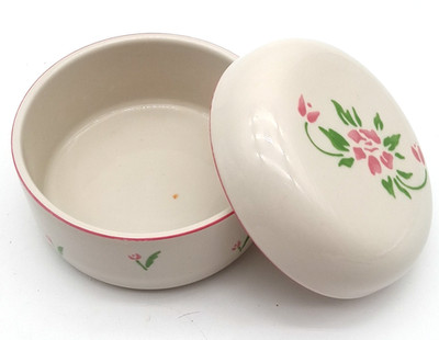 Vintage Teleaflora Inc 1985 Pink Tulip 4 Inch Ceramic Lidded Trinket Dish