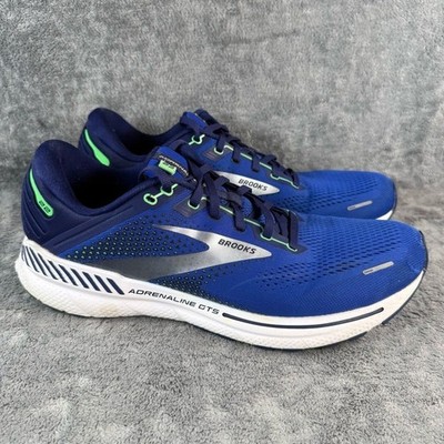 Men s 12.5 Brooks Adrenaline GTS 22 Running Shoe Blue Irish Green Mesh Sneakers