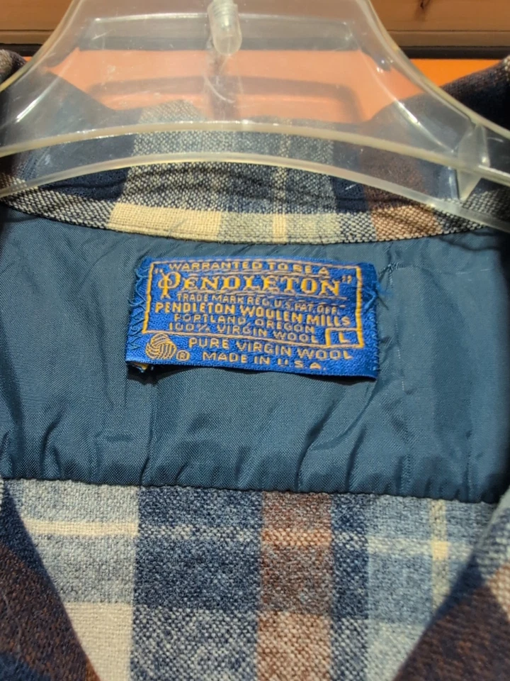 Pendleton The Original Camisa de Tablero Para Hombre L Marrón Azul Marino Cuadros Lana Virgen Foto 4 de 4