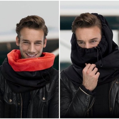 CoolChange Black Red Fleece Lined Waterproof Hooded Neck Gaiter Scarf Balaclava