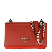 Prada Chain Crossbody Bag Saffiano Leather And Nylon Red 1BD009 New