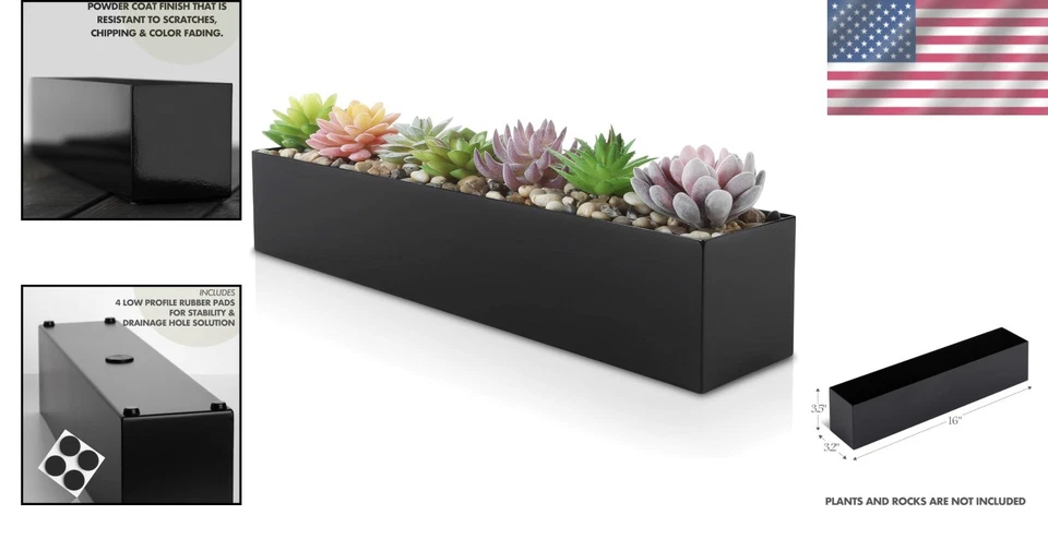 Maceta suculenta rectangular de acero inoxidable Foto 2 de 4