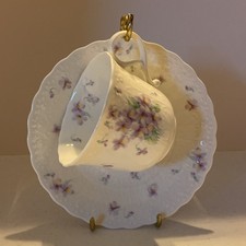 Mikasa Blue Violets Bone China Teacup & Saucer Set Purple Flowers