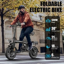 Electric Bike for Adults & Teens, 500W 21MPH 14'' Folding City, Community Ebike