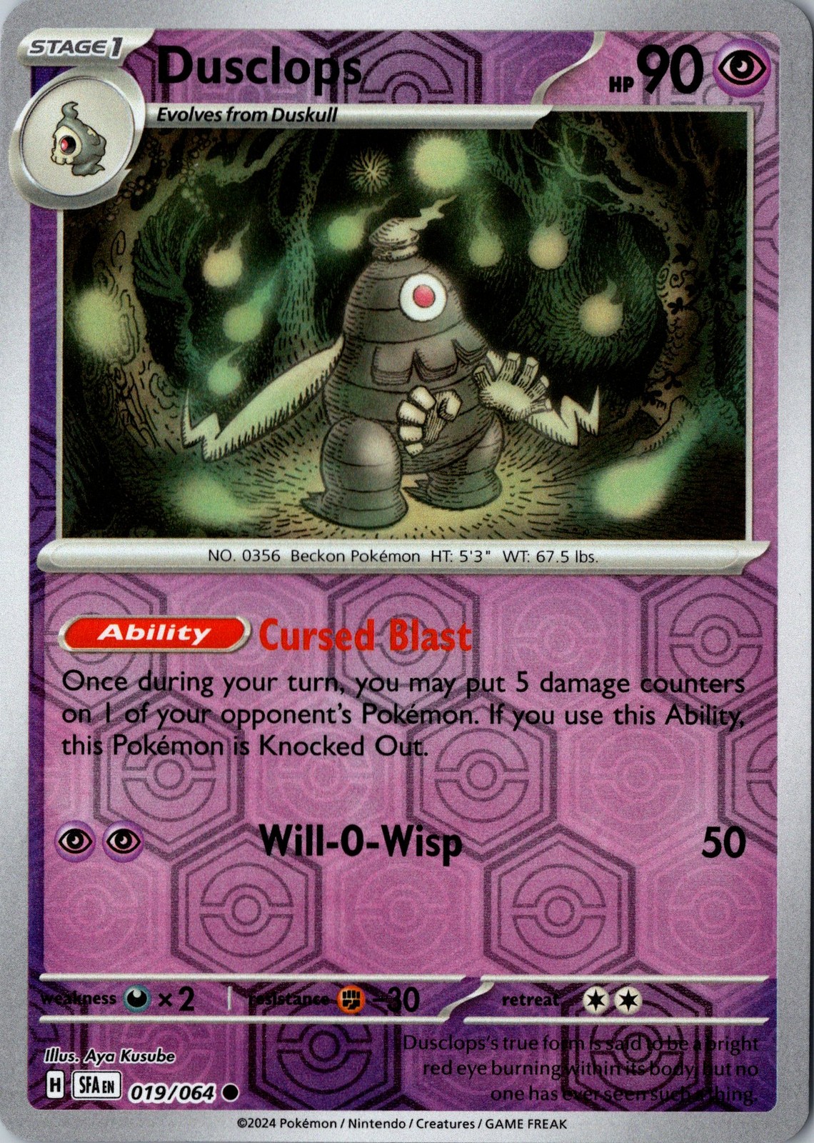 Dusclops Reverse Holo Common SV: Shrouded Fable 019/064 NM