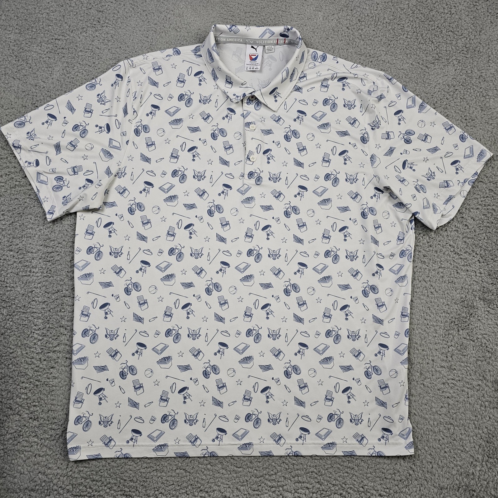 Puma Polo Shirt Mens XL White All Over Print Volition Golf Performance Stretch