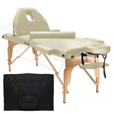 Portable Massage Table with Bolster and Tilt Backrest - Cream